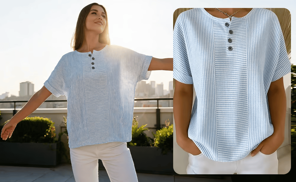 Round Neck Short Sleeve Blouse