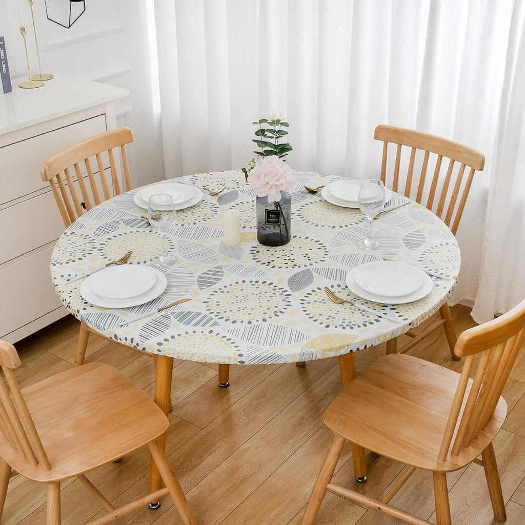 Round Fitted Vinyl Tablecloth with Flannel Backing