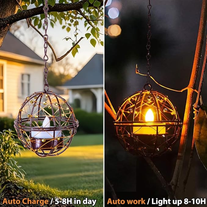 🌙 Solar Hanging Tea Light Lanterns – Add Sparkle to Your Evenings