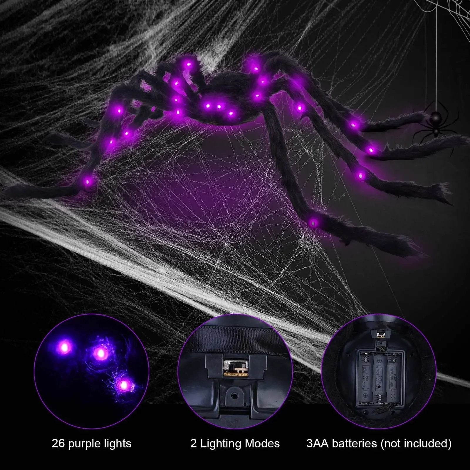 💥500CM Spider web Halloween Decorations Glowing Spider