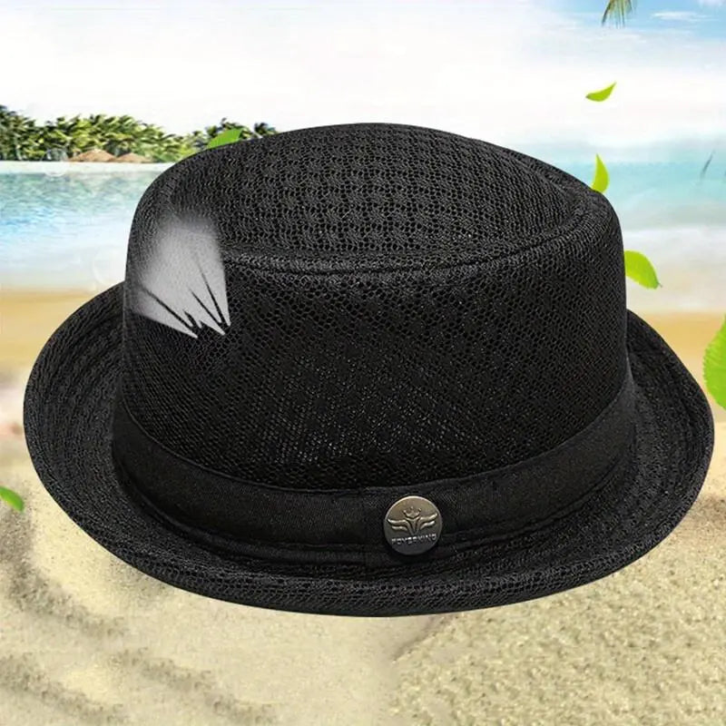 Men's Breathable Mesh Sun Hat – British-Style Fedora/Jazz Hat – Stylish Beach Hat with Sun Protection (Spring/Summer)