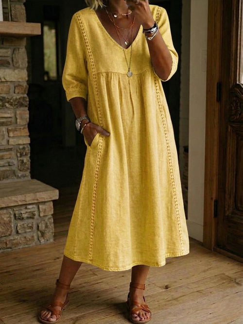 Casual Patchwork Linen-Cotton Dress