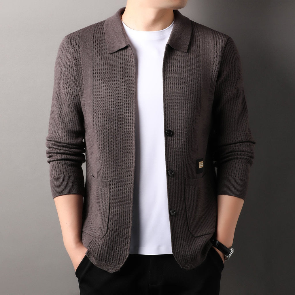 Men's Lapel Knitted Long Sleeve Coat
