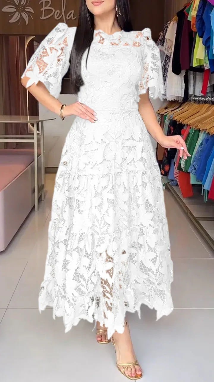 WOMEN'S ROUND NECK HOLLOW DRESS