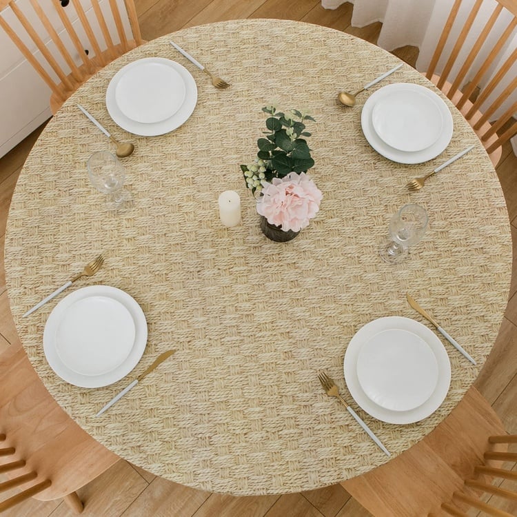 Round Fitted Vinyl Tablecloth with Flannel Backing