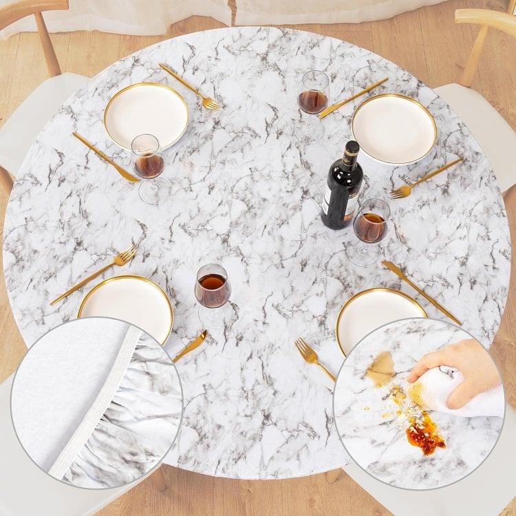Round Fitted Vinyl Tablecloth with Flannel Backing