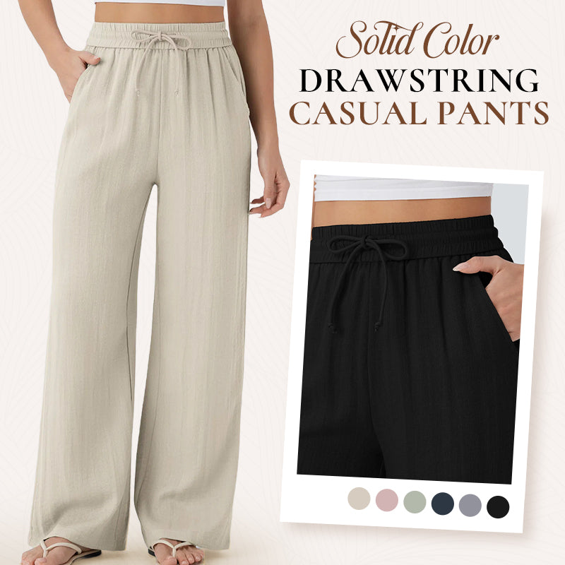 Lightweight Summer Linen Pants Solid Color Drawstring Casual Pants