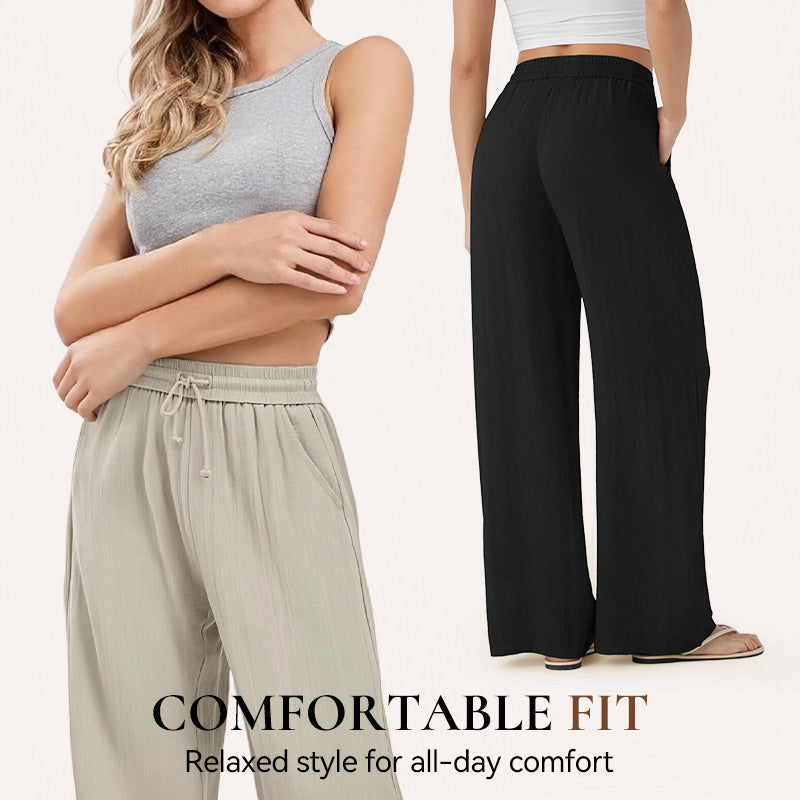 Lightweight Summer Linen Pants Solid Color Drawstring Casual Pants