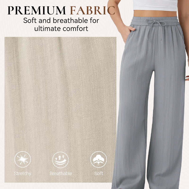 Lightweight Summer Linen Pants Solid Color Drawstring Casual Pants