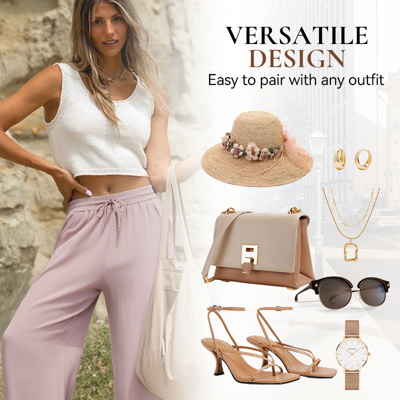 Lightweight Summer Linen Pants Solid Color Drawstring Casual Pants