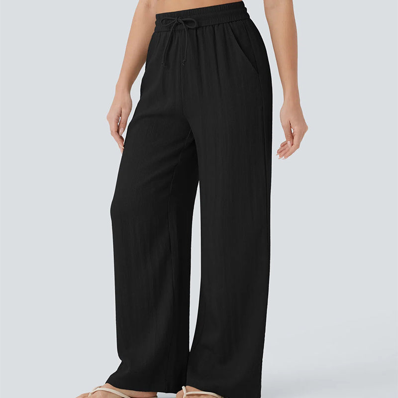 Lightweight Summer Linen Pants Solid Color Drawstring Casual Pants - Breathable & Skin-Friendly