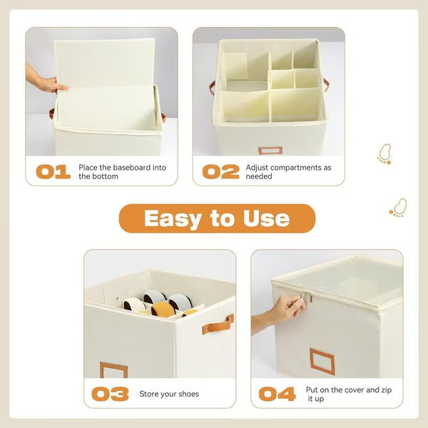 Fabric Shoe Organizer Storage Box👟– Foldable Design, Large Capacity, Dustproof & Breathable, Space-Saving for Closet & Bedroom 🧺