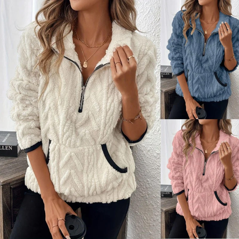 🍂🍁Half-Zip Fuzzy Pocket Sweatshirt