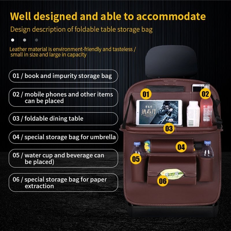 💞50K+ SOLD!💥🚗Car Back Seat Leather Organizer Storage Bag with Foldable Table