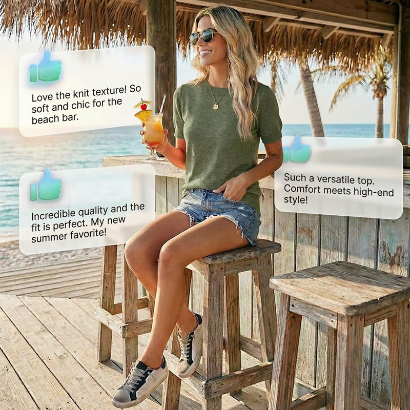 💥Women's Crew Neck Short Sleeve Knit Top