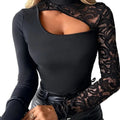 🌸Women's Asymmetrical Cutout Lace Sleeve Top👚