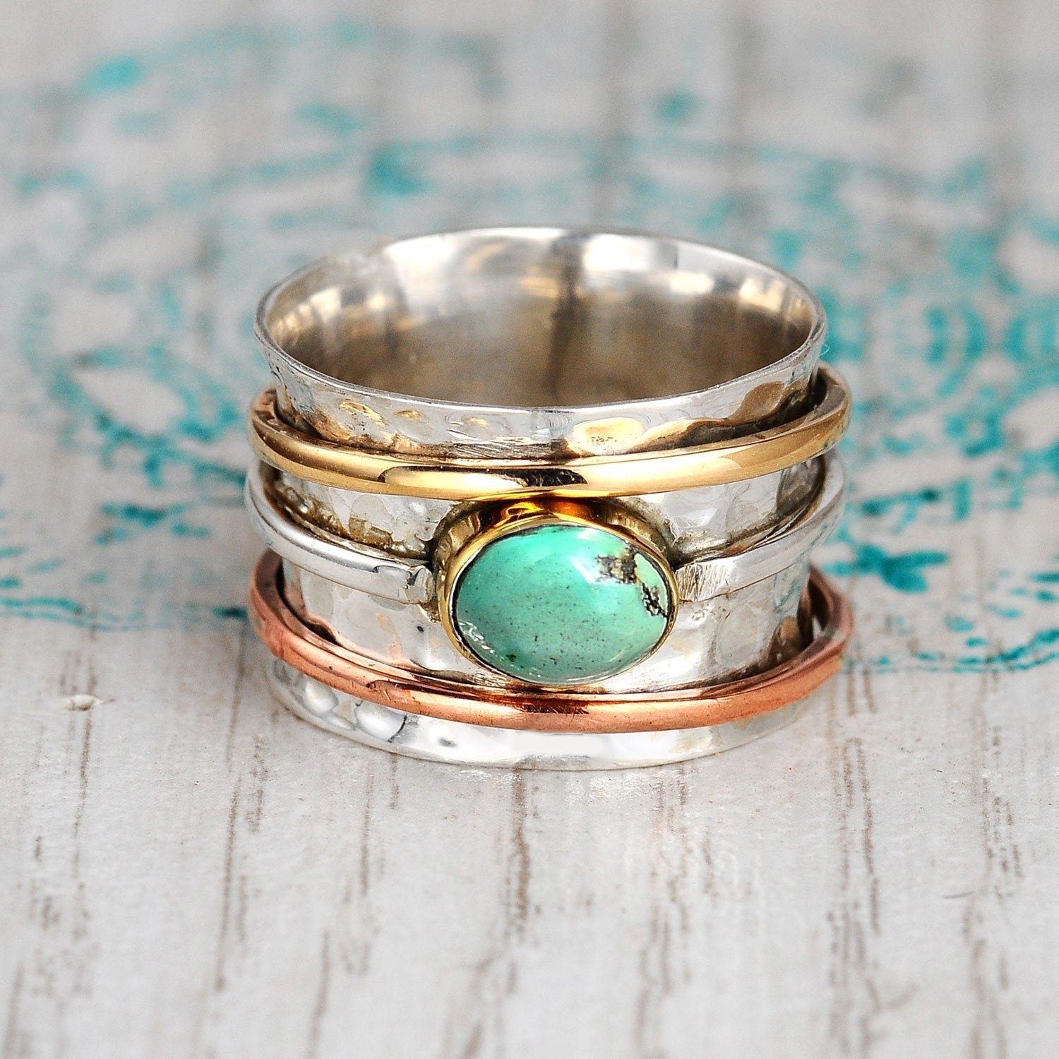🎁Wide Band Two Tone Moonstone Spinner Ring