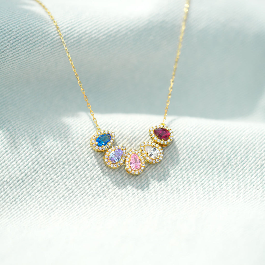 Custom 1-14 Teardrop Birthstone Necklace, Personalized Gift for Mom/Wife