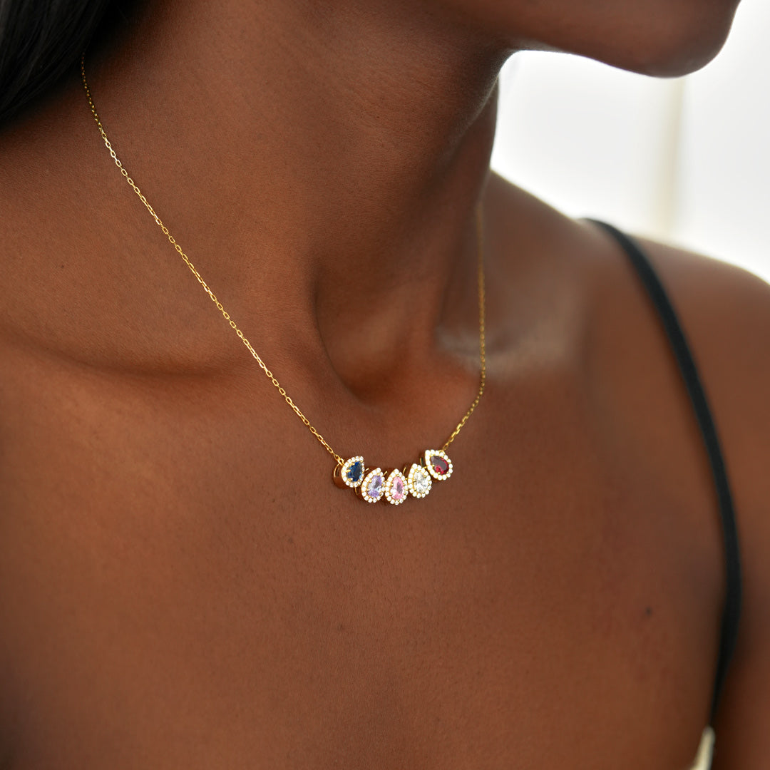 Custom 1-14 Teardrop Birthstone Necklace, Personalized Gift for Mom/Wife