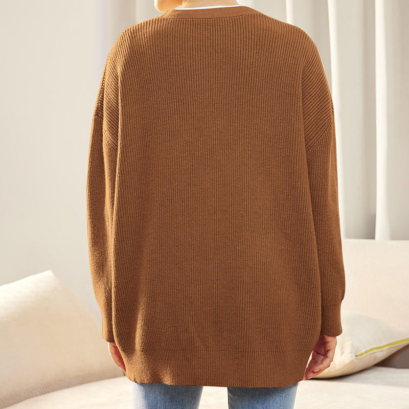 2023 Fall Hot Sale-Women's knitted V-neck solid color sweater