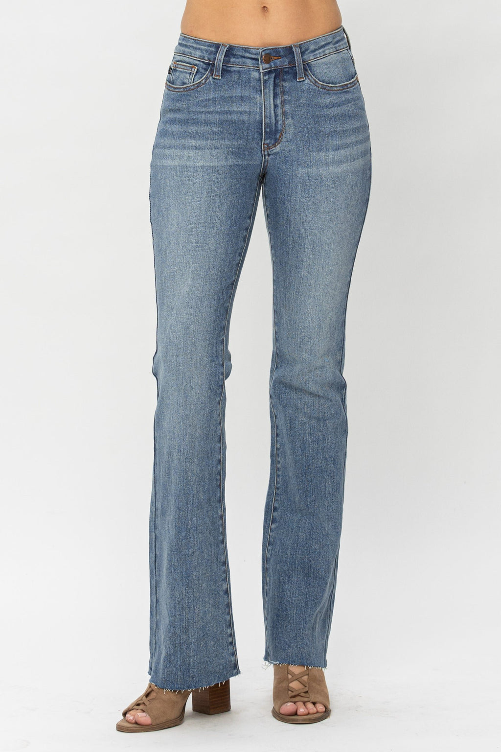Blue Mid-Rise Tummy Tuck Bootcut Jeans(Buy 2 Free Shipping)