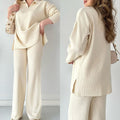 V-neck casual slit knitted two-piece set