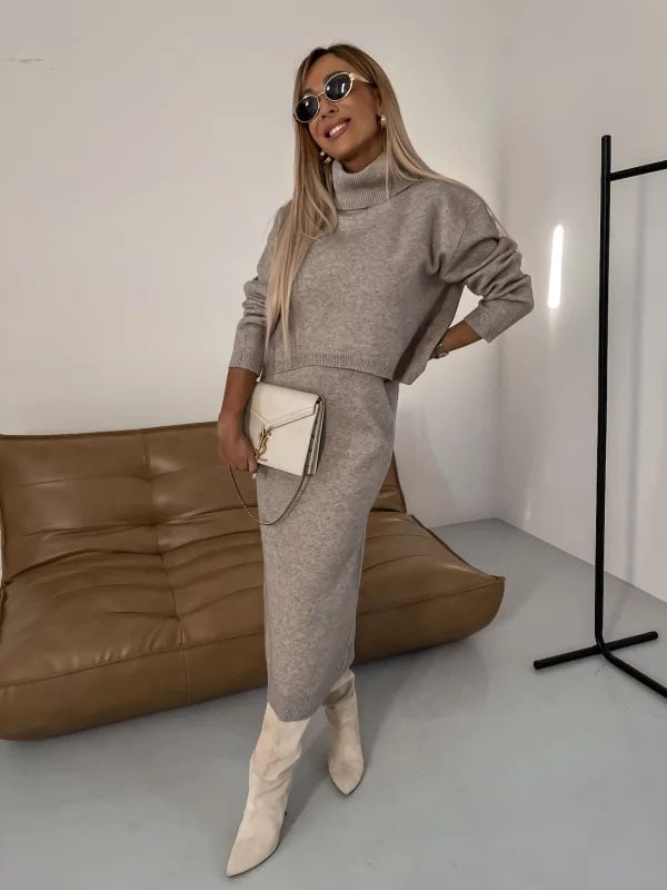 Midi Dress and Turtle Neck Sweater Set (Buy 2 Free Shipping)